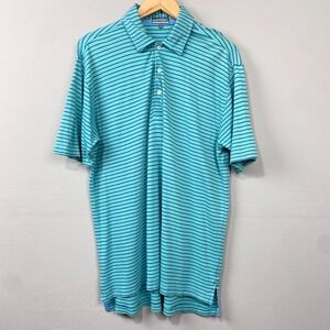 Alan Flusser Golf Polo Shirt Size L Teal Striped Pearl Washed Cotton Stretch Top